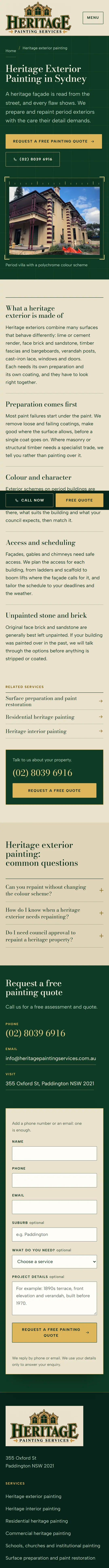 Heritage exterior painting page on a phone