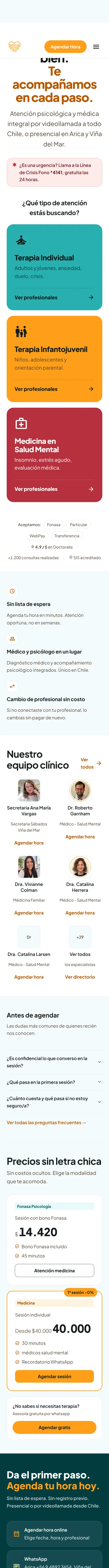 Saludamente home page on a phone