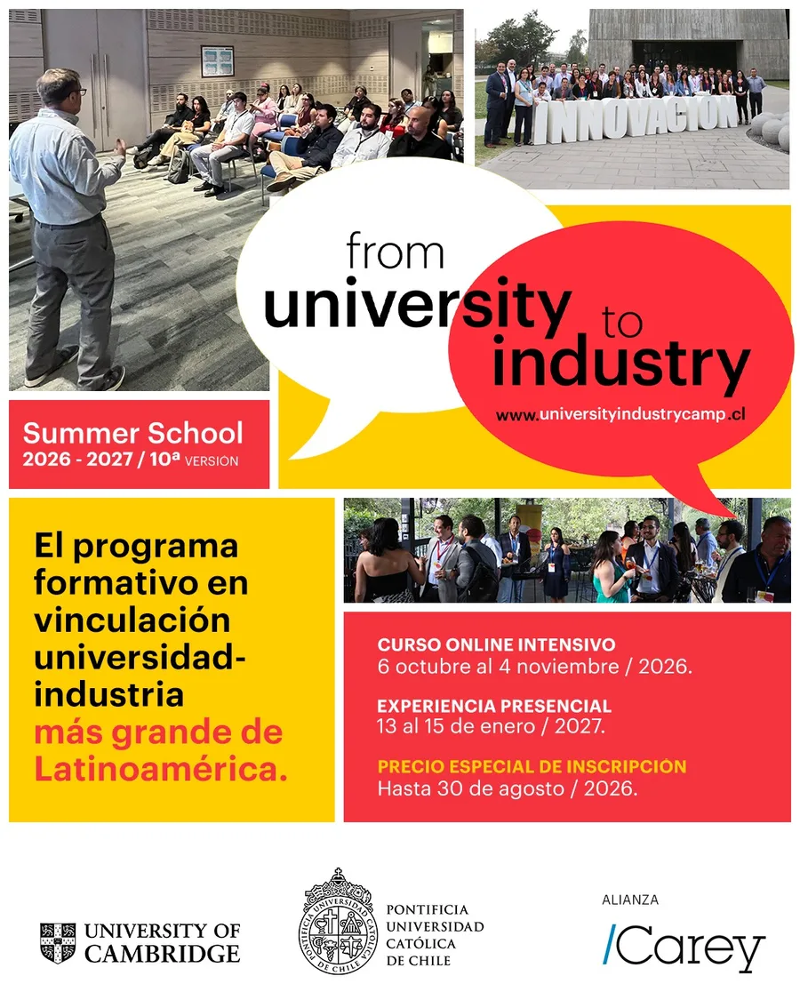 Poster for the "From University to Industry" program, a UC, Cambridge, and Carey partnership